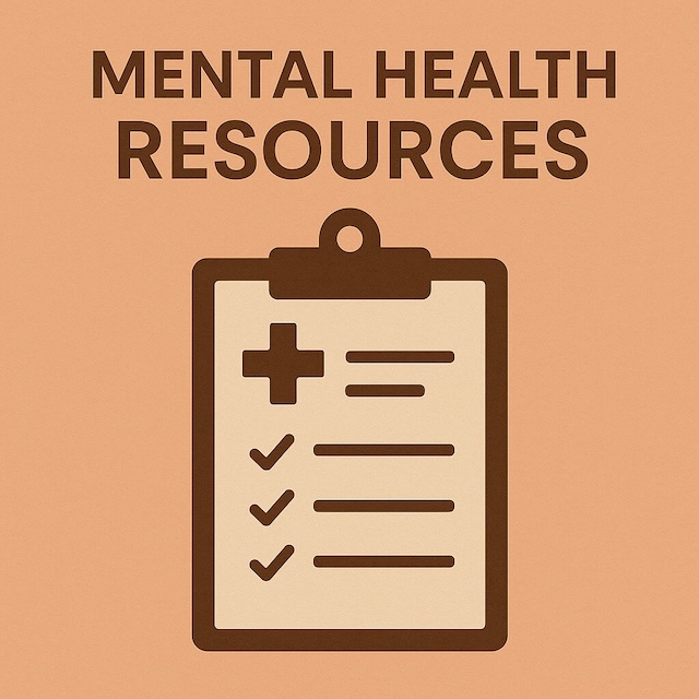 A clipboard showing various mental health resources available to individuals seeking help.